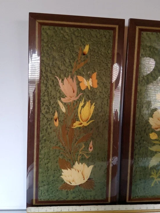 Set Of Italian Inlaid Fliral Wall Art. - Picture 2 of 4